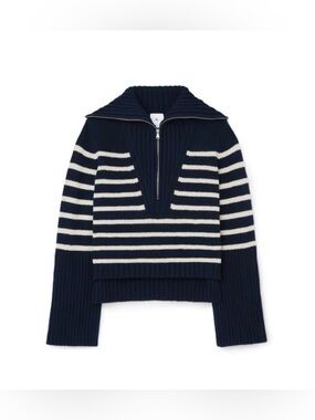 $595 GOOP Navy/White Striped Sweater Size Small